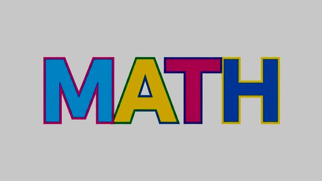 Colorful animated text spelling the word math on a grey background.