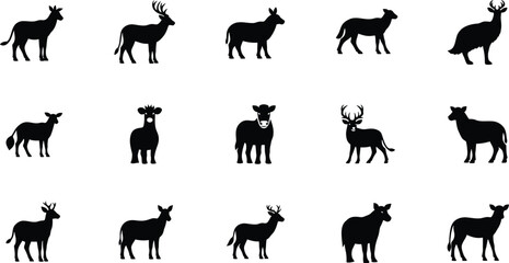 Fototapeta premium Silhouette collection of various deer species in different poses