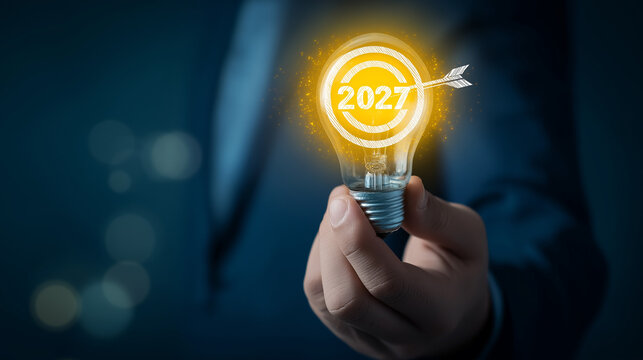 Visionary 2027 Business Concept with Light Bulb and Target Icon &ndash; Innovation, Strategy and Future Success Idea