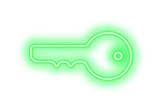 green neon key icon with keyhole on  transparent background