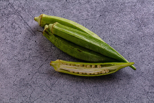 Fresh green bamia - okra vegetable