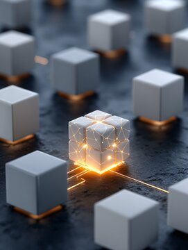 isometric AI system with neural network visualization, artificial intelligence concept, copy space