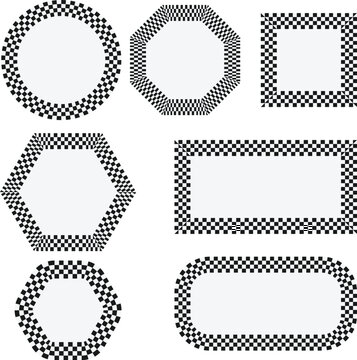 Abstract Geometric Checkerboard Frame Shapes Set with Star Circle Square and Hexagon Outline Design.
