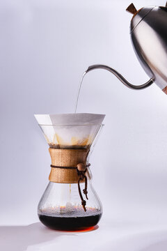 Elegant Manual Coffee Preparation Process. Meticulous Chemex Pour Over With