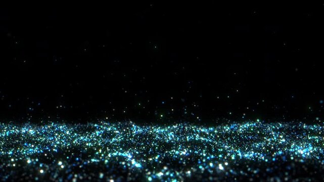 blue particle wave abstract background with glowing bokeh lights