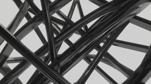 Abstract Geometric Structure, Black Metal Interlocking Lines, Futuristic Network Background