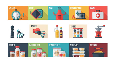 Fototapeta premium Colorful kitchen tool and equipment illustrations for culinary themes