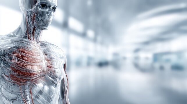 A detailed digital rendering of a human skeletal system.
