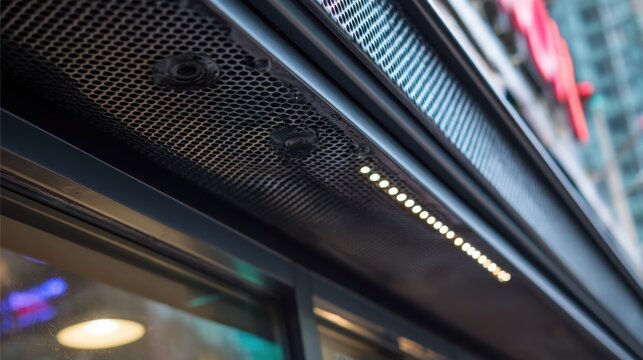 Sleek Dark Anodized Aluminum Barrier with Integrated LED Lighting and Perforated Detail