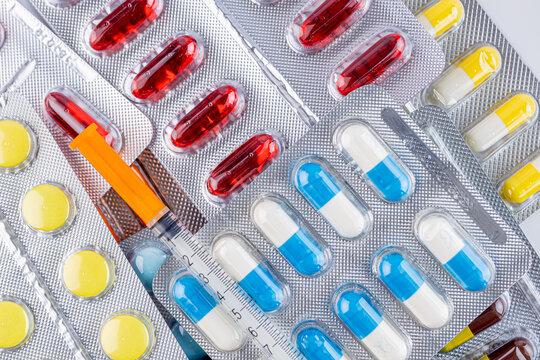 Variety of medicines and drugs.Medicine and healthcare conceptPill for the prescription and treatment various diseases chemistry