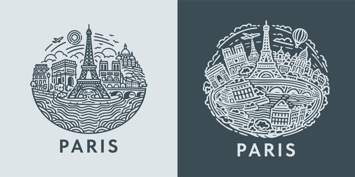 Paris France Landmark Vintage Badge Illustration