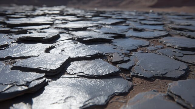 Natural Slate Tiles With Rough Cleft Surfaces Layered Together Outdoors