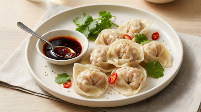 Steamed dumplings on a plate served.