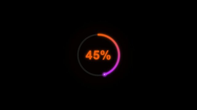 Orange pink circular loading progress animation with percent counter on dark background