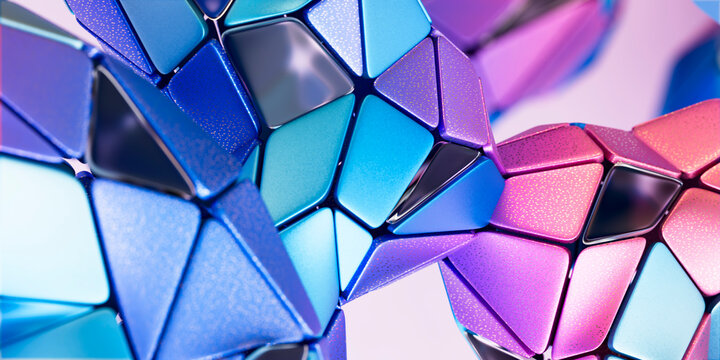 3D prism surface flow with blue pink geometric facets