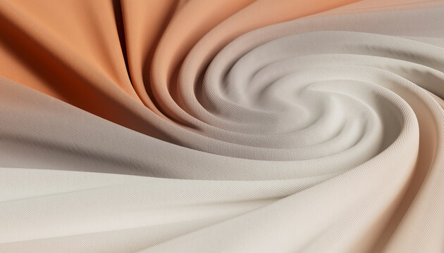 3D beige fabric spiral with woven texture and soft folds