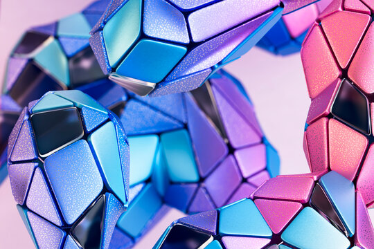 3D polygon chain flow with glossy blue pink segments
