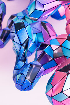 3D faceted loop form with blue pink shimmer and depth