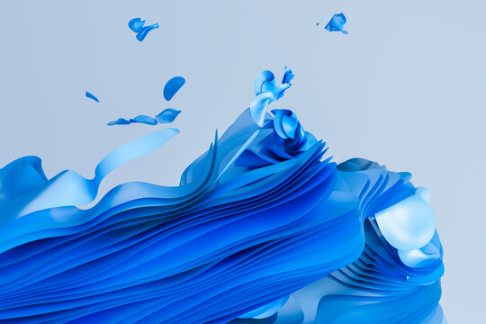 3D blue ribbon crest with fluid layers and airy space