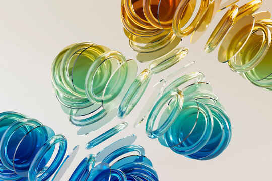 3D glass orb array with transparent loops and soft color