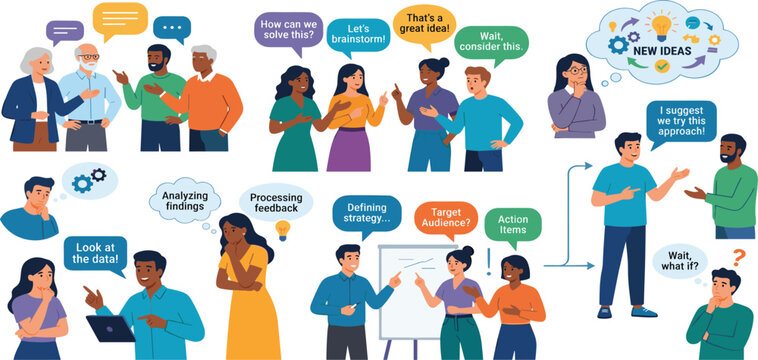 Diverse business team collaborating and brainstorming creative ideas for strategy and problem-solving in a professional office environment