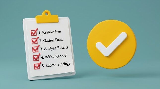 Task management checklist on clipboard with yellow checkmark symbolizing completion and productivity in modern workspace