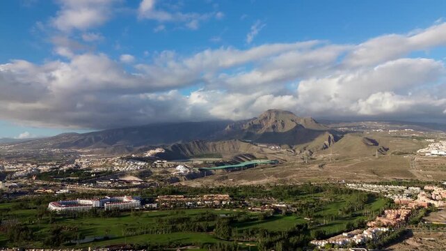 Panorama of the city of Los Cristianos and Las Americas, Tenerife, Spain, Aerial landscape