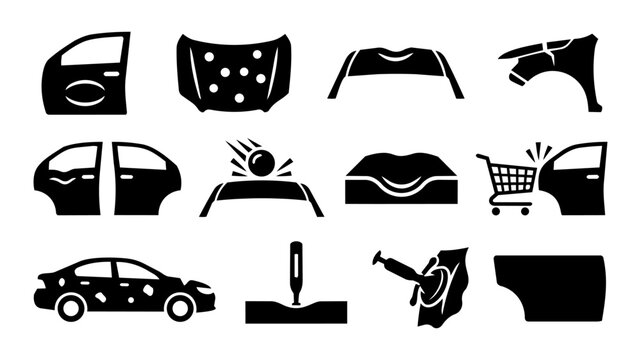 Car Dent and Body Damage Silhouette Set &ndash; Vehicle Damage Types and Repair Concepts Icons