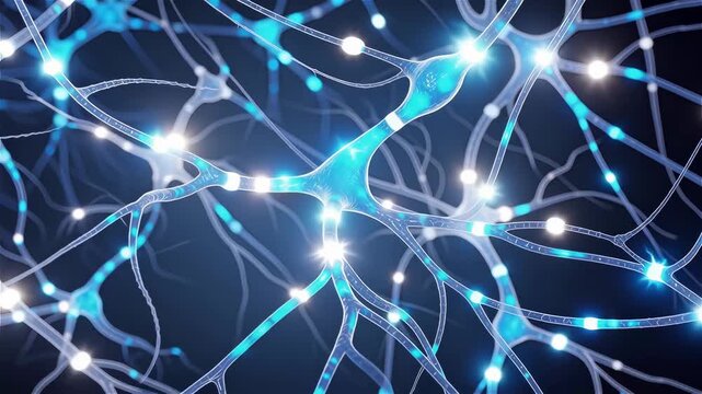 4K Cinematic Animation of a Vast Neural Network with Pulsing Energy Connections.