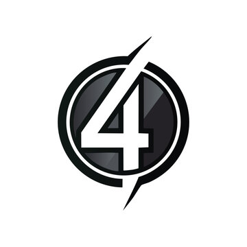 The iconic Fantastic Four logo, a stylized white number 4 within a black circle with a lightning bolt accent.