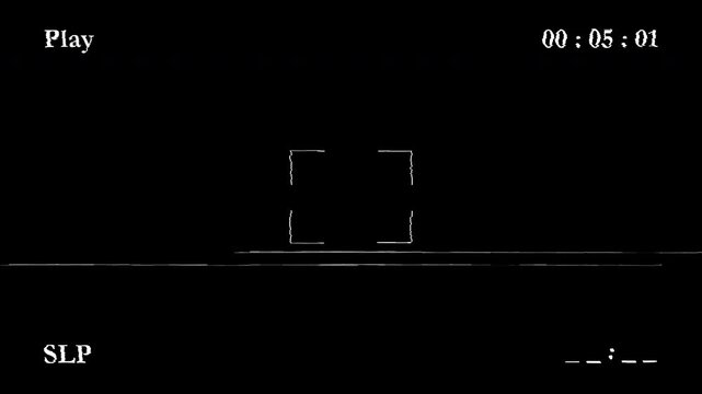 Vintage VHS Camera Frame Overlay with Target Focus Box and Timecode, Static Glitch CRT Noise Texture Retro Playback Effect 4K