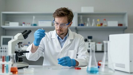 Fototapeta premium Laboratory scientist handling sample with pipette at workstation