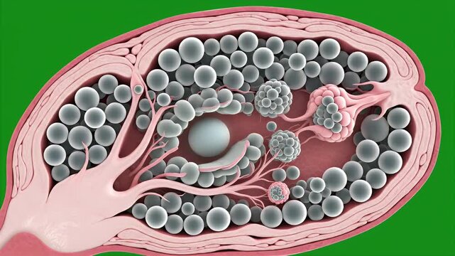 3D CGI Illustration Of Human Primordial Follicle Showcasing Various Ovarian Structures And Cellular Components