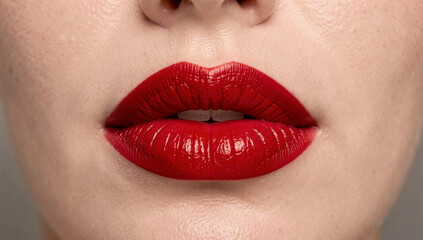 Fototapeta premium A detailed image showcasing the texture and color of lipstick on lips.