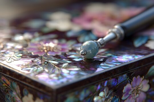 Luxury Najeonchilgi lacquer box with iridescent mother-of-pearl inlays