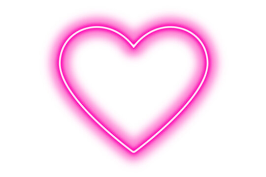 pink neon heart glowing and shiny, love and valentines day element on transparent background with white light on line core
