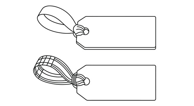 Two blank tags with different string attachments in a line drawing
