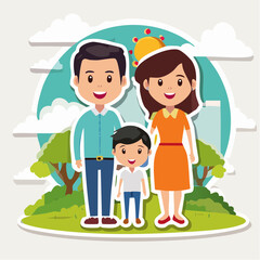 Obraz premium Happy Cartoon Family Outdoors