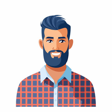 Illustration of a smiling man with beard and blue hair