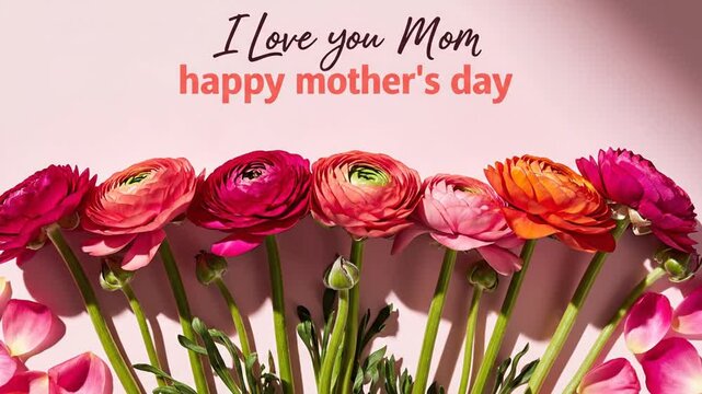 Colorful ranunculus flowers for Mother's Day on pink background