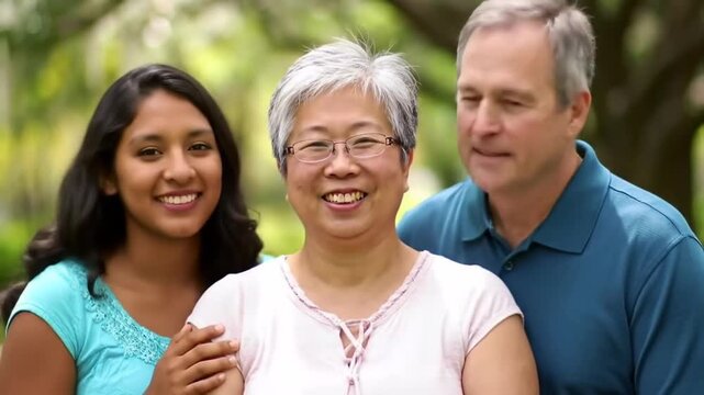Diverse multi ethnic group of people smiling together in park