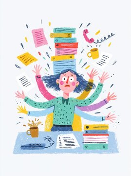 Busy Woman Juggling Work, Study, and Personal Life