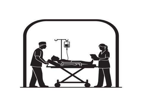medical emergency room scene flat vector illustration