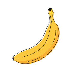 A vibrant yellow banana with a black outline, depicted as a simple and fresh fruit illustration on a white background. © awas