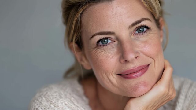 Beautiful middle aged woman enjoying a moment of serenity and self-reflection in a cozy indoor setting during the afternoon