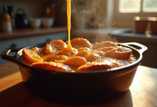 Decadent Caramel Drizzle Bread Pudding in Cast Iron Elegantly Served