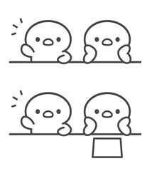 手を挙げるひよこの手書き線画イラストセット　学校・授業・プリント  © Nitomaru