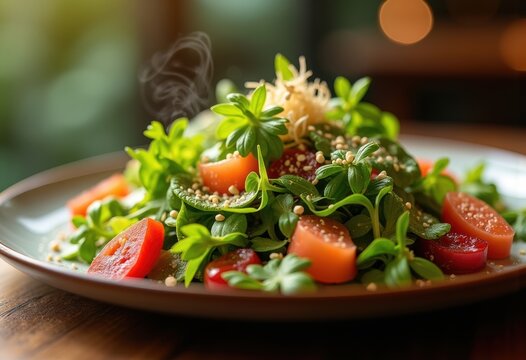 Elegant Seasonal Harvest Salad Artisan Display High-End Dining Fresh Ingredients Color Palette