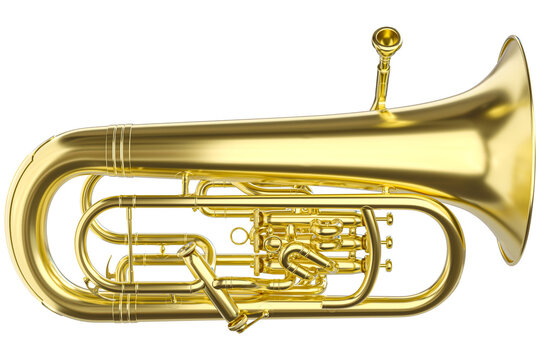 3d Golden tuba brass instrument isolated background