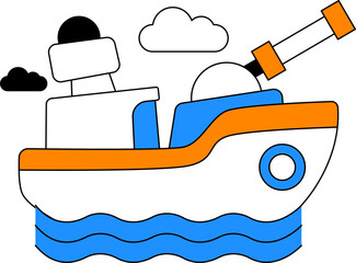 Warship with large cannon turret floating on sea water for maritime defense vector illustration © rafay